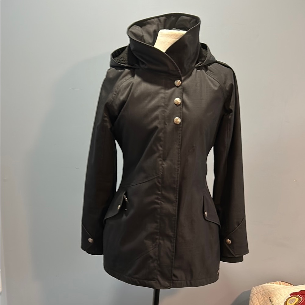 Orb Black Hooded waterproof Coat with Stand-Up Collar